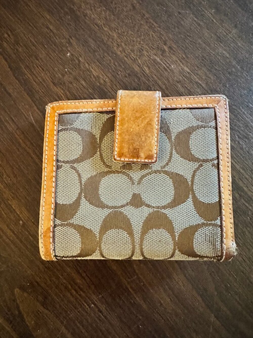 Vintage Coach Signature Jacquard Compact Wallet Tan